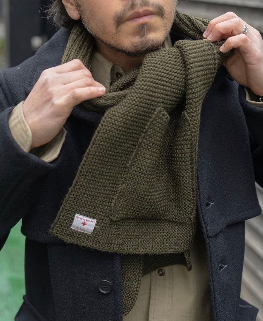 リアルマッコイズ マフラー　ウール100% オリーブ