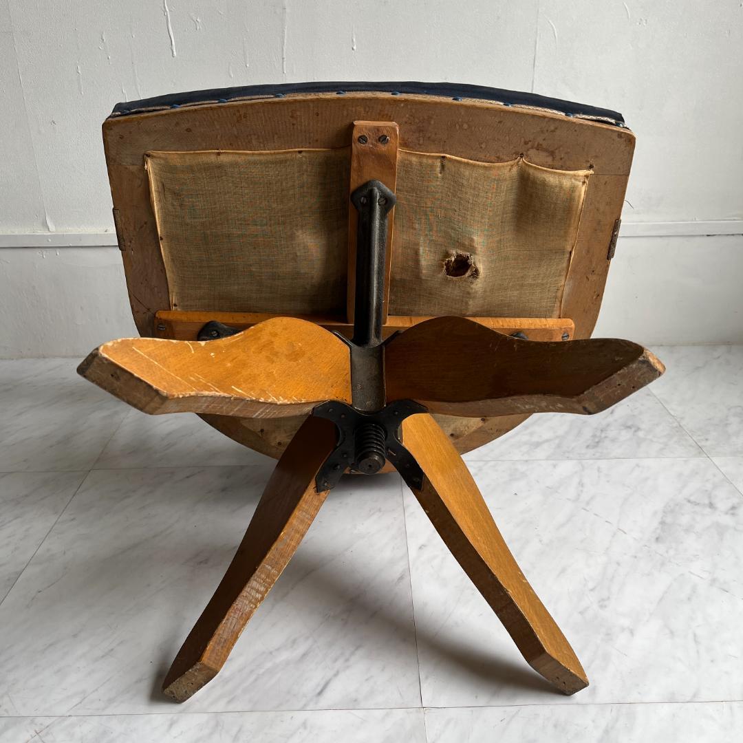 古い木製回転椅子 ドクターチェア ベロアシート ヴィンテージ レトロ 中古