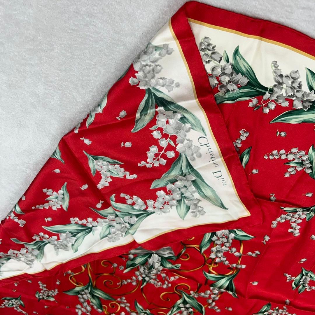 P111 新品未使用 クリスチャンディオール 大判 スカーフ レッド レディース