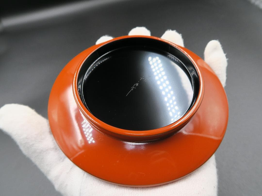 【輪島塗】千舟堂 高台銘々皿 ワジマ千舟作 朱塗 高台黒塗 五客揃 天然木 共箱