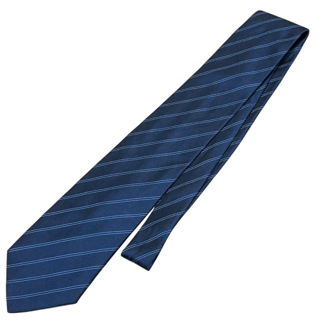HERMES エルメス　高級ネクタイ　ネイビー　紺　織柄ストライプ　剣裏H柄