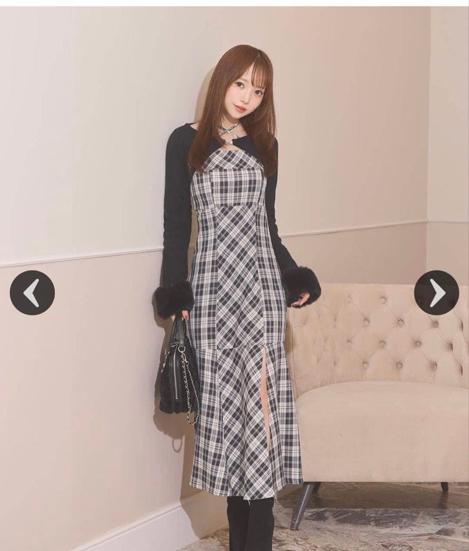 【公式完売】ミシェルマカロン　ボレロチェックロングワンピース　フリーサイズ