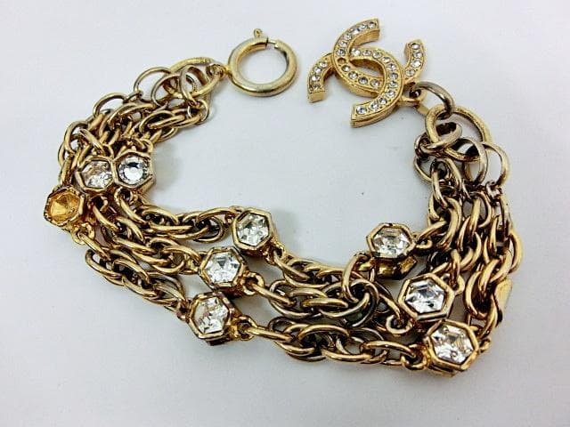 希少 CHANEL シャネル ラインストーン ブレスレット 3連