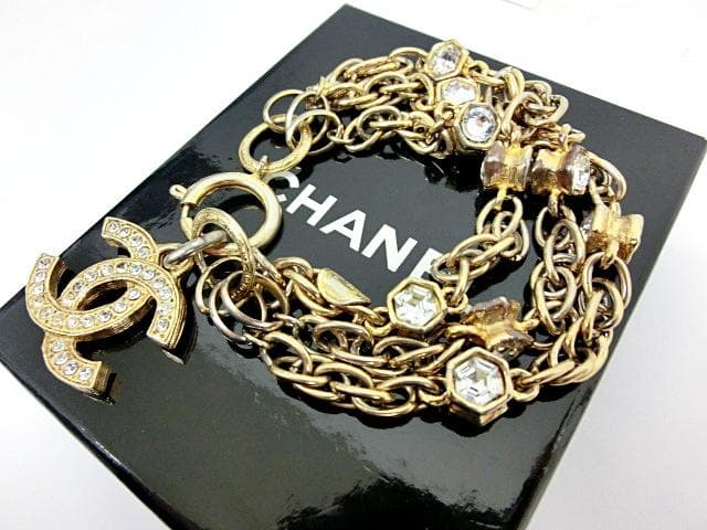 希少 CHANEL シャネル ラインストーン ブレスレット 3連