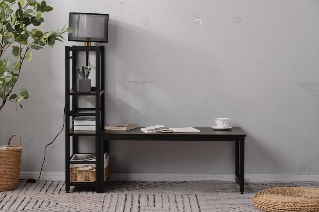 【新品登場】【ブラック】H型PCデスク ロータイプ一体型 ラック付き デスク