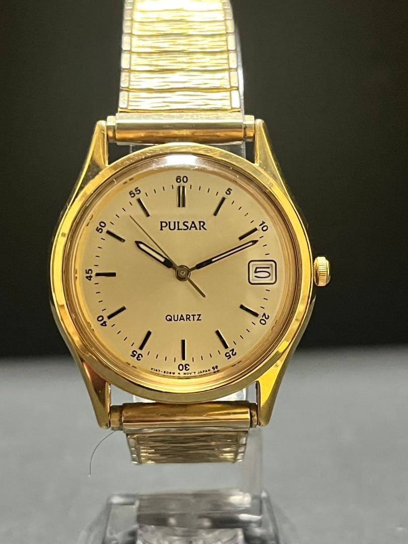 ★奇跡的レア美品！SEIKO PULSAR逆輸入ゴールドメンズ腕時計　動作良好