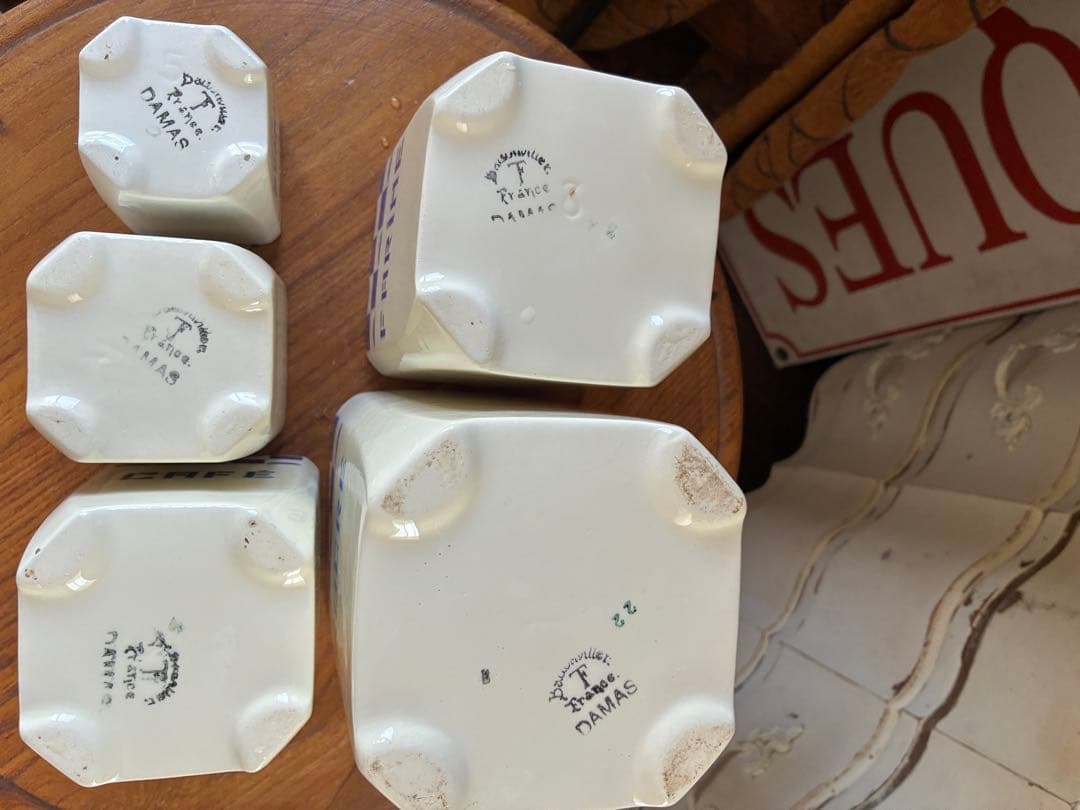 FJアンティーク 陶器　キャニスター　ブルー　市松　バドンヴィレー　レア