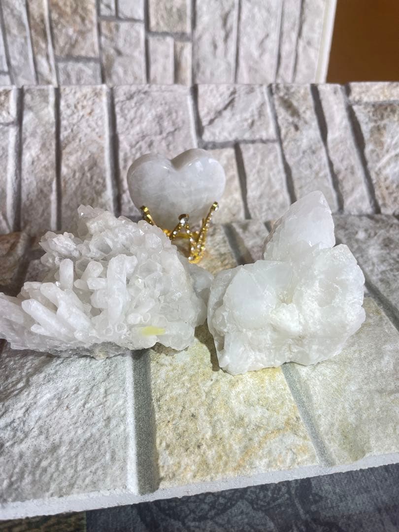 天然石ヒマラヤ水晶　クラスター ホワイトムーンストーンハート ホワイトセット