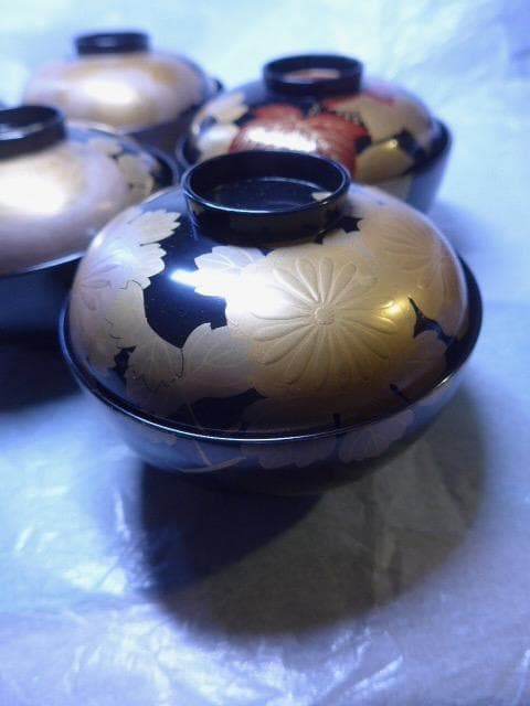 美品です　平安堂の貴重な高級蒔絵椀　草花蒔絵　吸物椀　６客