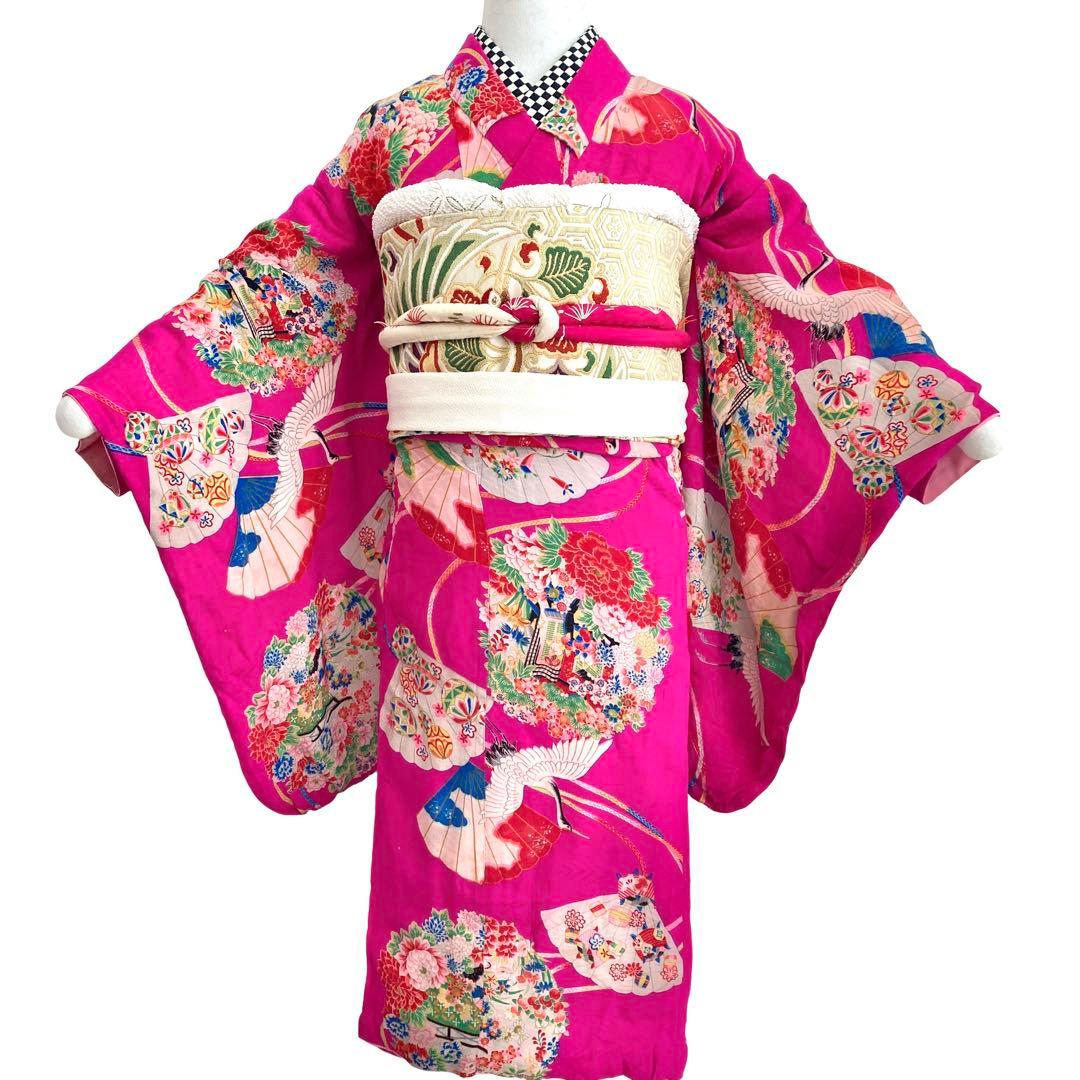 アンティーク女の子 鶴 子供着物 七五三 アンティーク着物 NO8