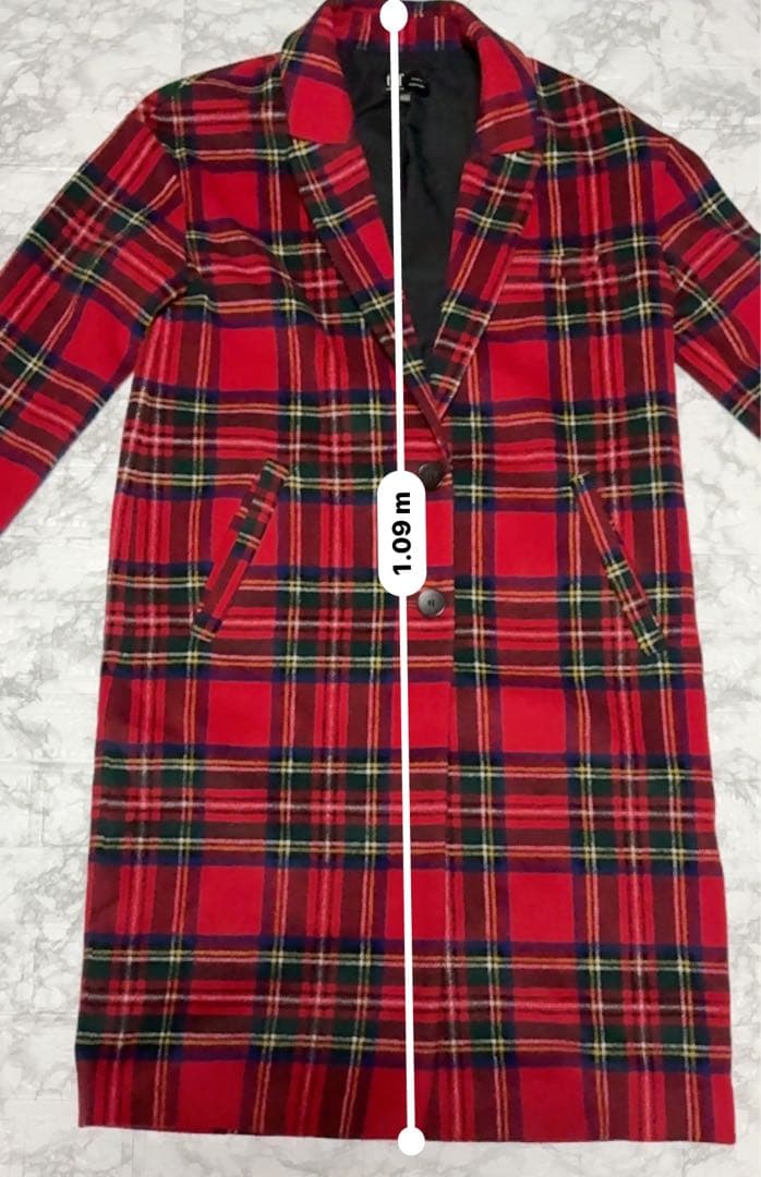 ZARA TRF タータンチェック柄 ロングコート　　チェスターコートS〜M赤