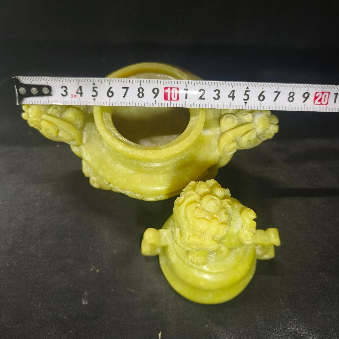 中国骨董 獅子摘み岫玉香炉 翡翠 天然石 手彫り置物 開運風水グッズ 香具古美術