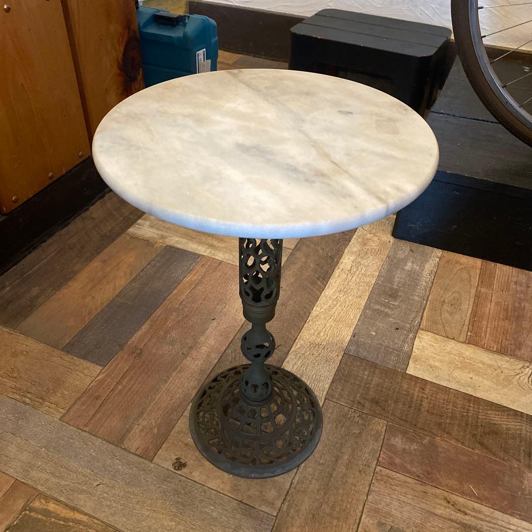 アンティーク　カフェテーブル　大理石&アイアン