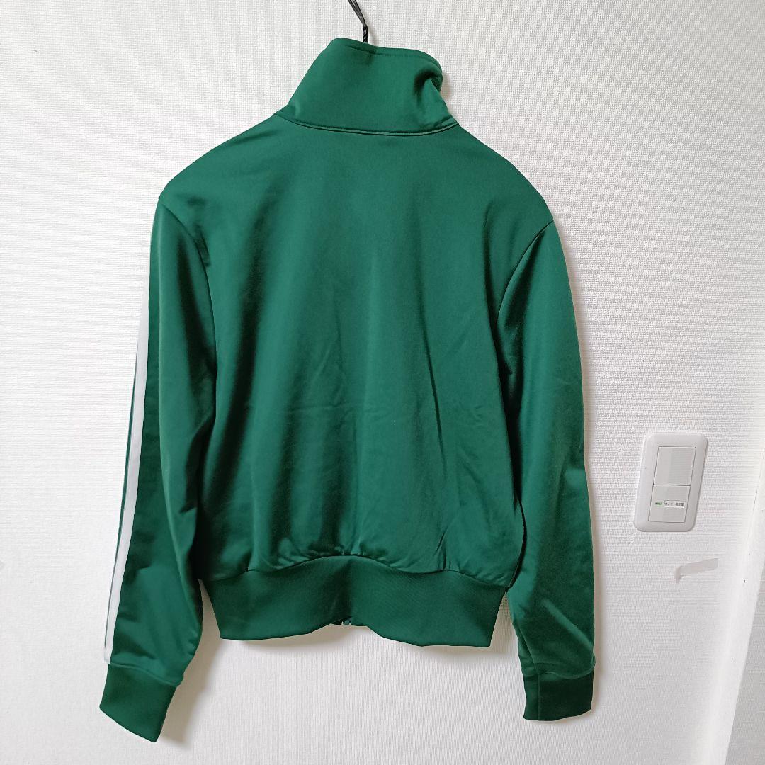アディダス 緑 ファイヤーバード 襟高 トラックトップ ジャージ 女性L人気短丈