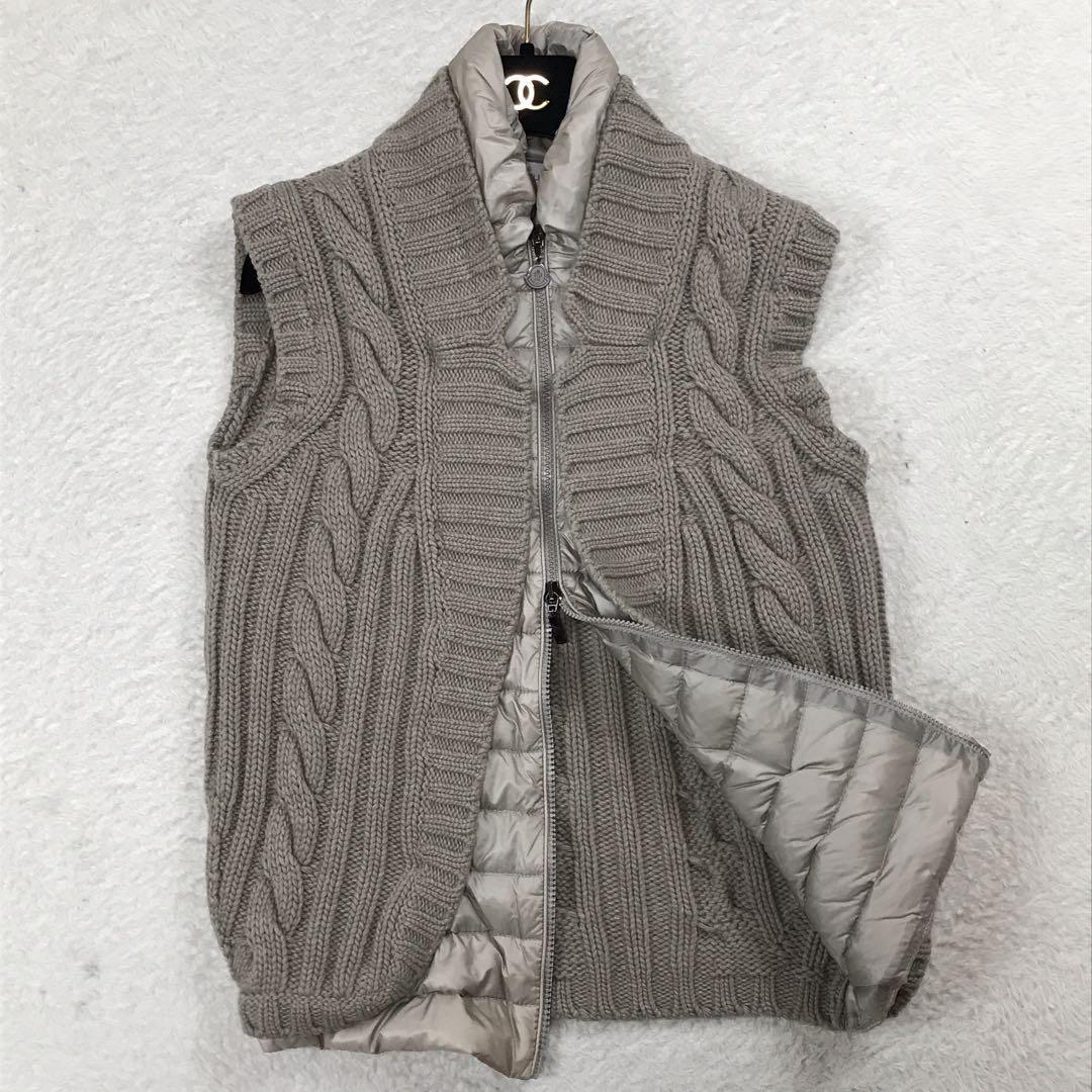 【希少】モンクレール ケーブルニット切り替えダウンベスト ベージュ　S