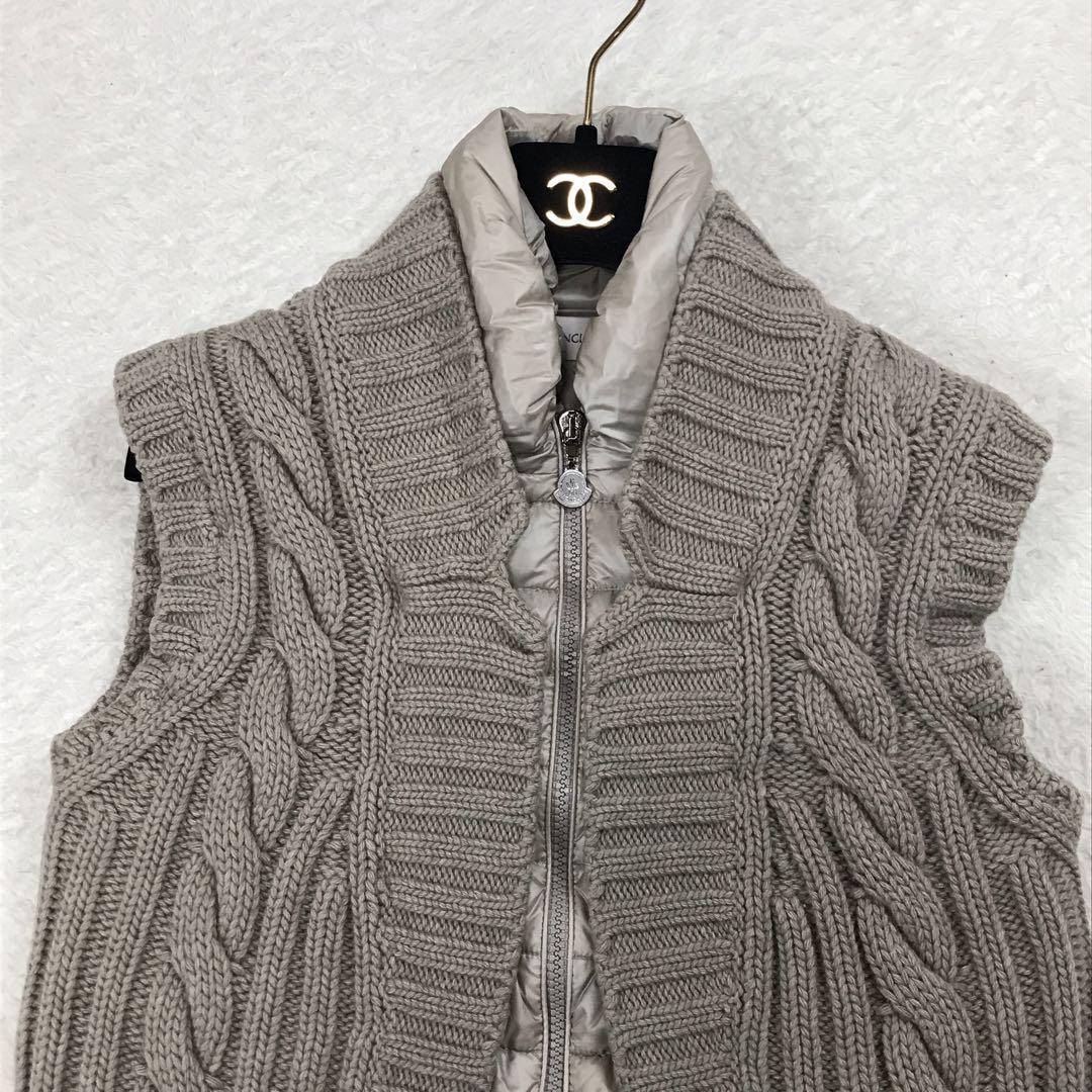 【希少】モンクレール ケーブルニット切り替えダウンベスト ベージュ　S