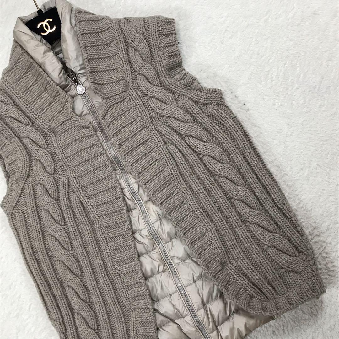 【希少】モンクレール ケーブルニット切り替えダウンベスト ベージュ　S