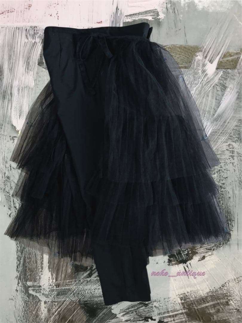 新品 コムデギャルソン ブラックパンツチュールプリーツスカート付レイヤードパンツ