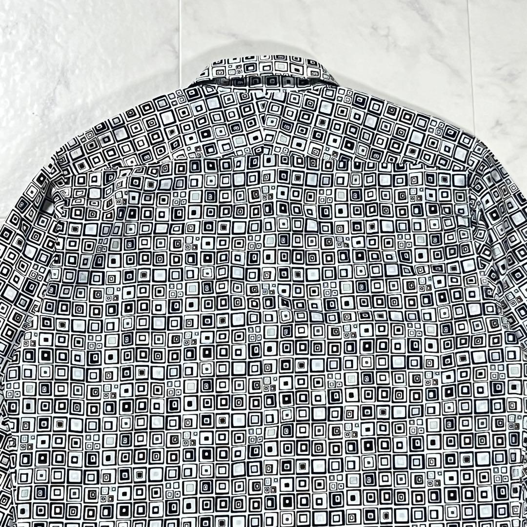 美品 メルメス HERMES 幾何学模様 長袖シャツ 銀ボタン コットン 総柄