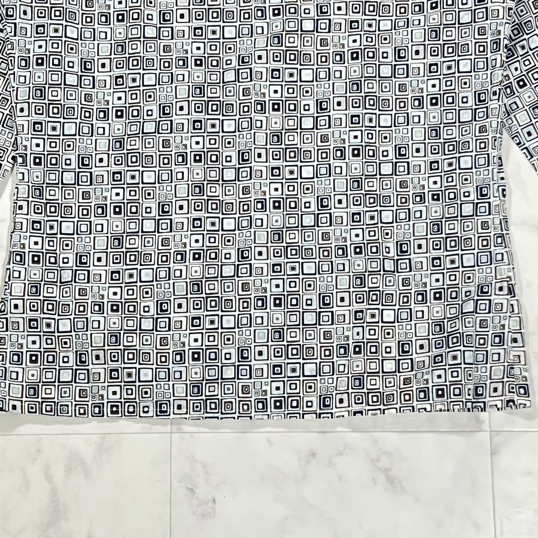美品 メルメス HERMES 幾何学模様 長袖シャツ 銀ボタン コットン 総柄
