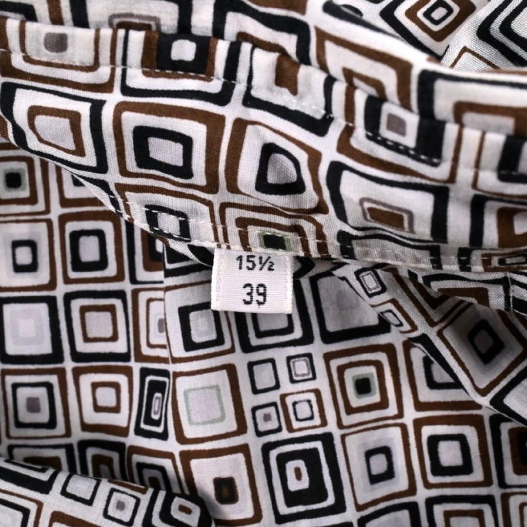 美品 メルメス HERMES 幾何学模様 長袖シャツ 銀ボタン コットン 総柄