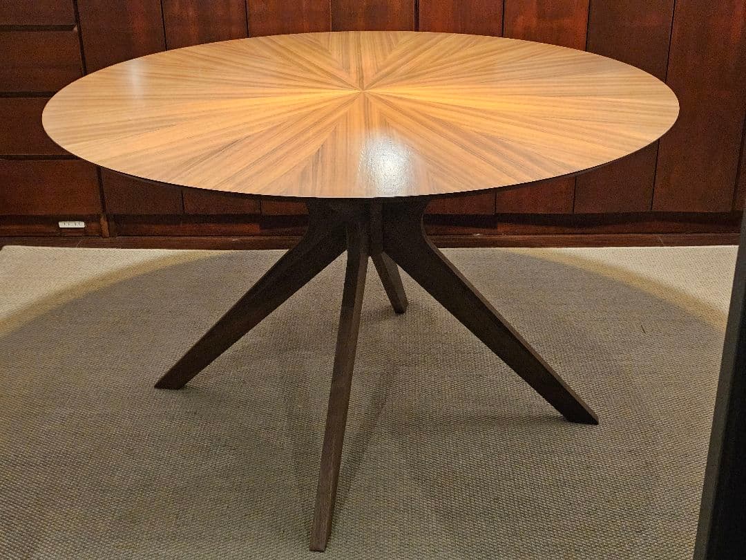 幅120cm 高さ72cm 丸テーブル 北欧 光線張り テーブル ウォールナット