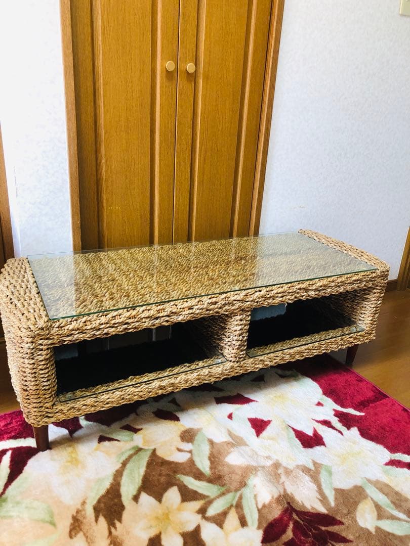 アジアン家具　バリ　ラタン製オープンシェルフローテーブル