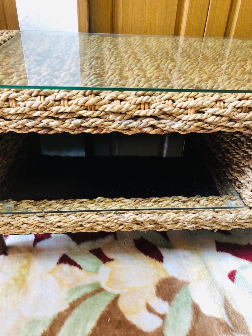 アジアン家具　バリ　ラタン製オープンシェルフローテーブル