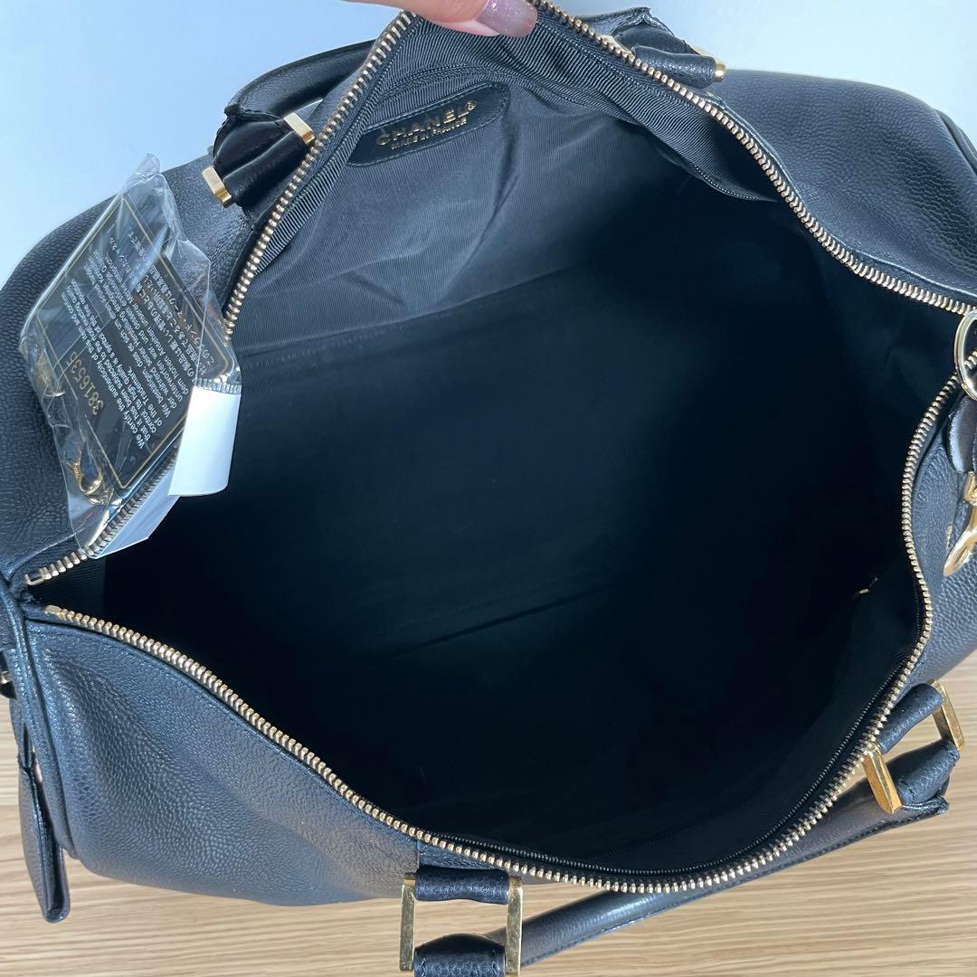 シャネル ボストンバッグ ハンドバッグ キャビアスキン　レザー ブラック