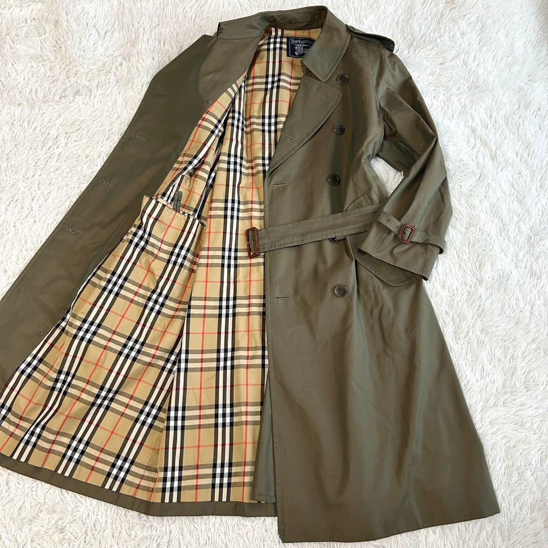 未使用級！バーバリー　トレンチコート　ベルト完備　玉虫色　ロング丈　Lサイズ相当