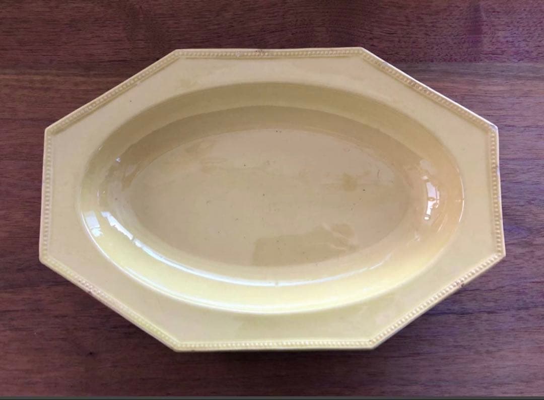 フランスアンティーク アプト APT 黄釉 八角 オーバル 深皿 オクトゴナル