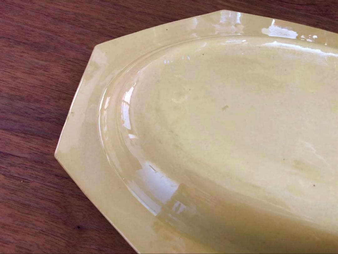 フランスアンティーク アプト APT 黄釉 八角 オーバル 深皿 オクトゴナル