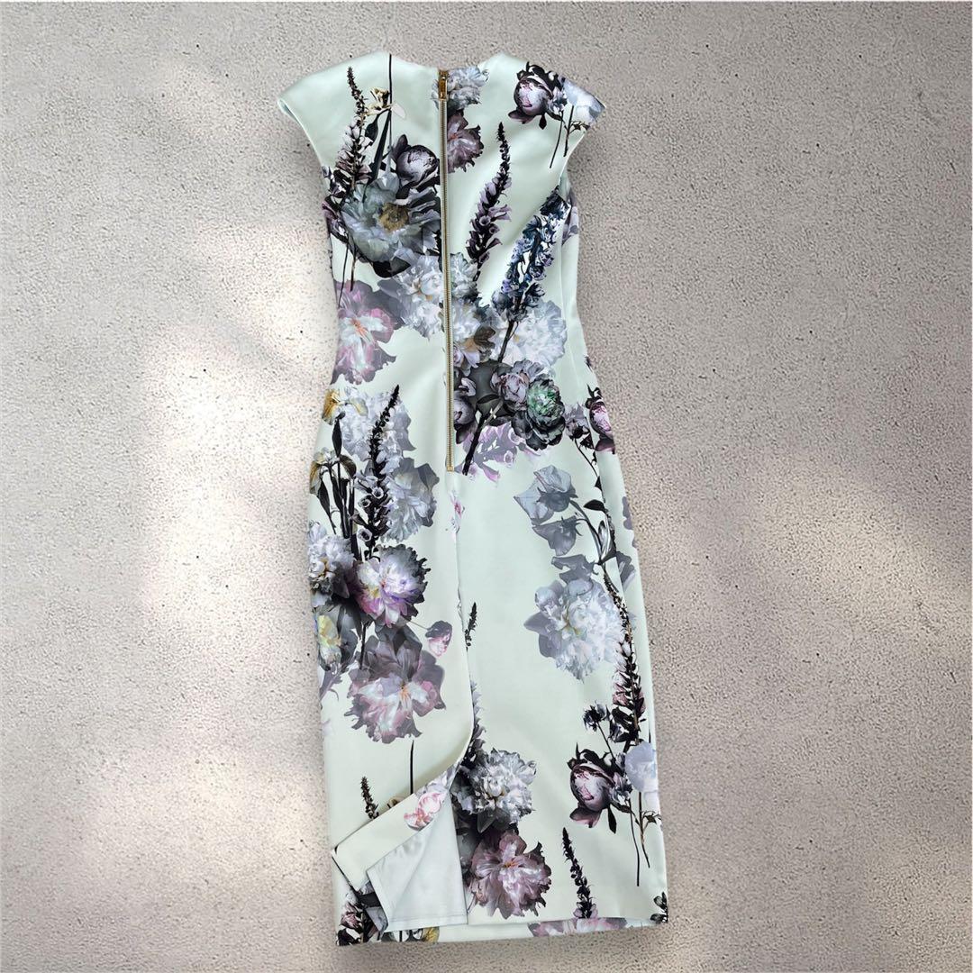 【極美品】TED BAKER 0 花柄 ワンピース ミント　フォーマル