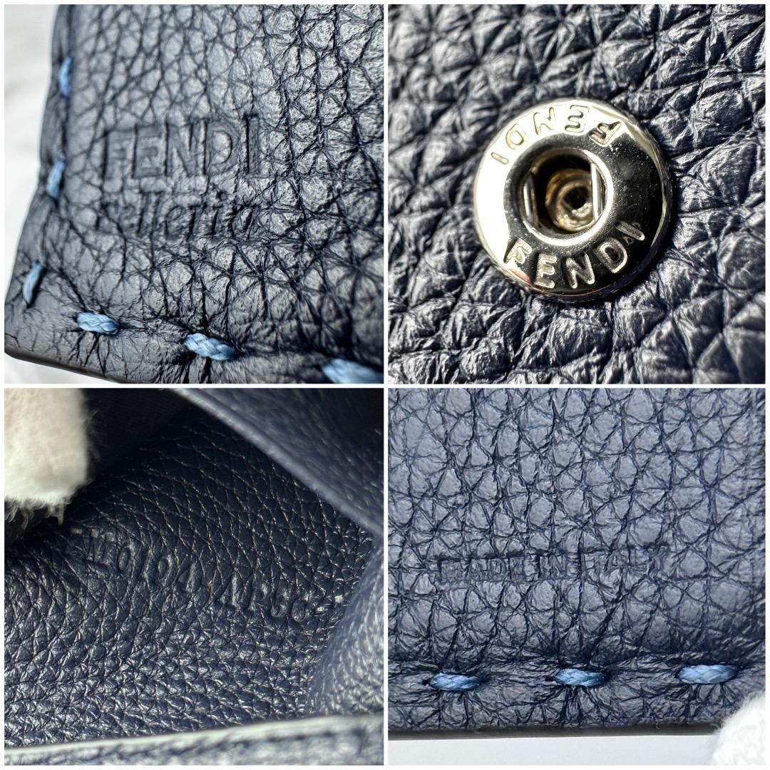 【極美品】 フェンディ 折り財布 セレリア 現行 ブルー ロゴ金具 箱、布袋付