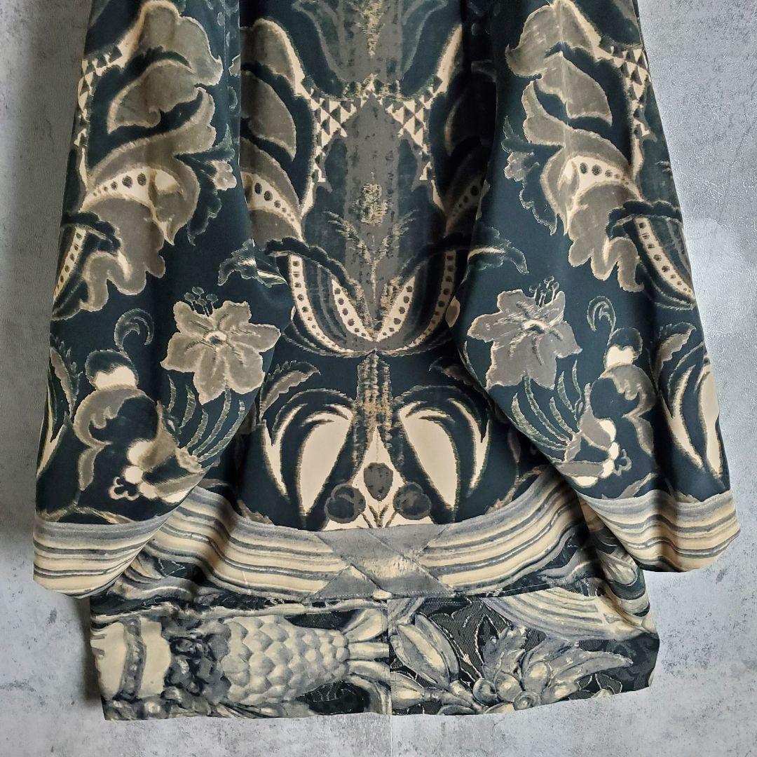 【ヴィンテージ】古着 スタンドカラーコート 総柄 花柄 黒 グレー レトロ