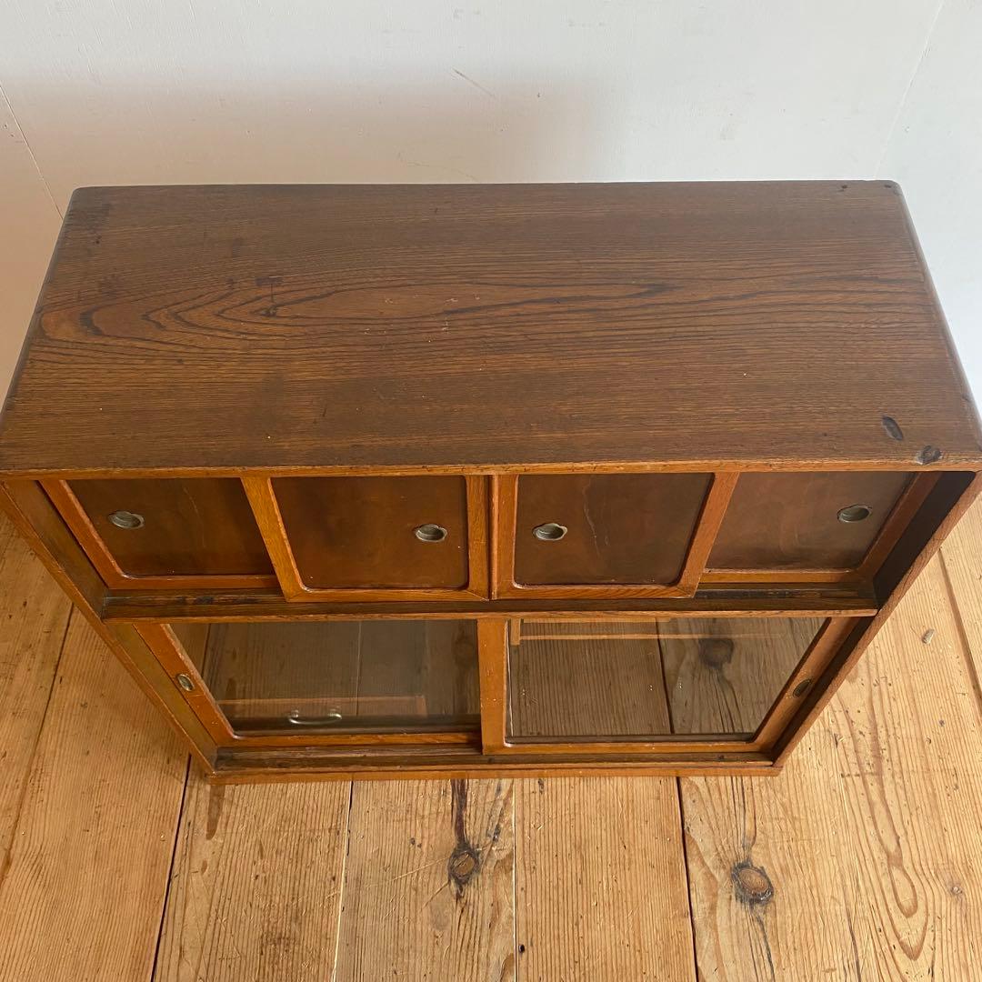 アンティーク ガラス 戸棚 キャビネット 箪笥 昭和レトロ y151