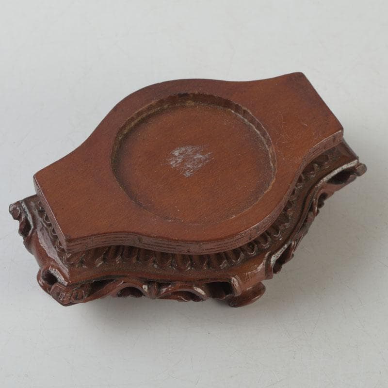 中国　玉石彫刻　獅子摘　双耳遊環　飾壷　香炉　唐木台付　N　8606