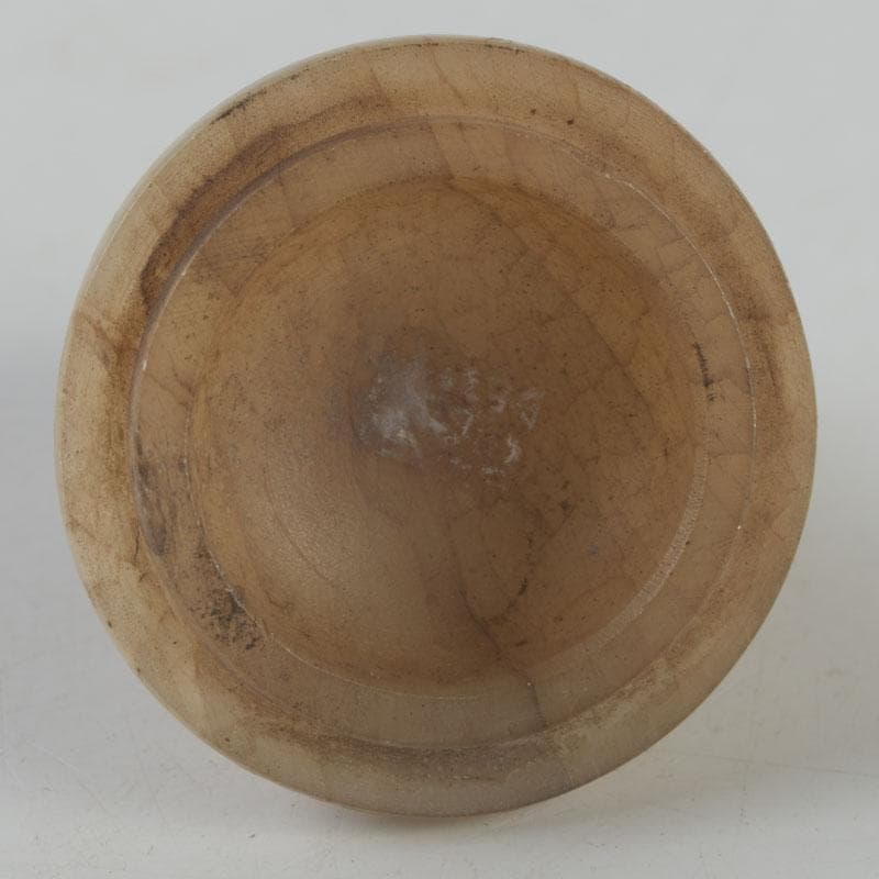 中国　玉石彫刻　獅子摘　双耳遊環　飾壷　香炉　唐木台付　N　8606