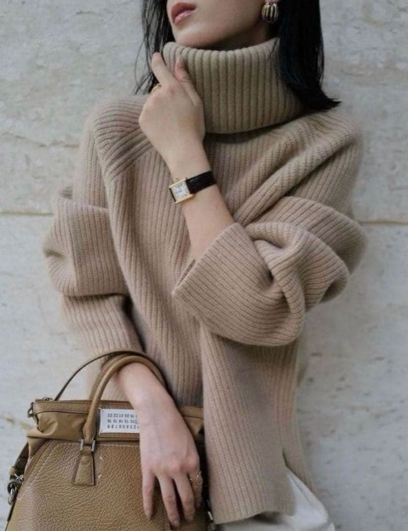 完売品✨️アニュアンス ウールカシミヤラグランタートルニットプルオーバー ベージュ