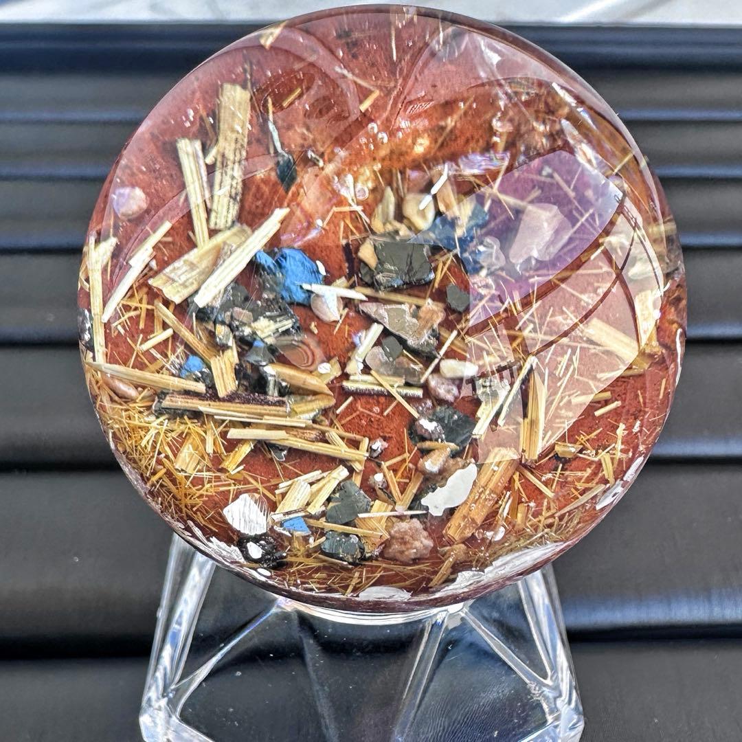 金運❗️レインボー☆タイチンルチル パイライト共生 ガーデンクォーツ丸玉A1319