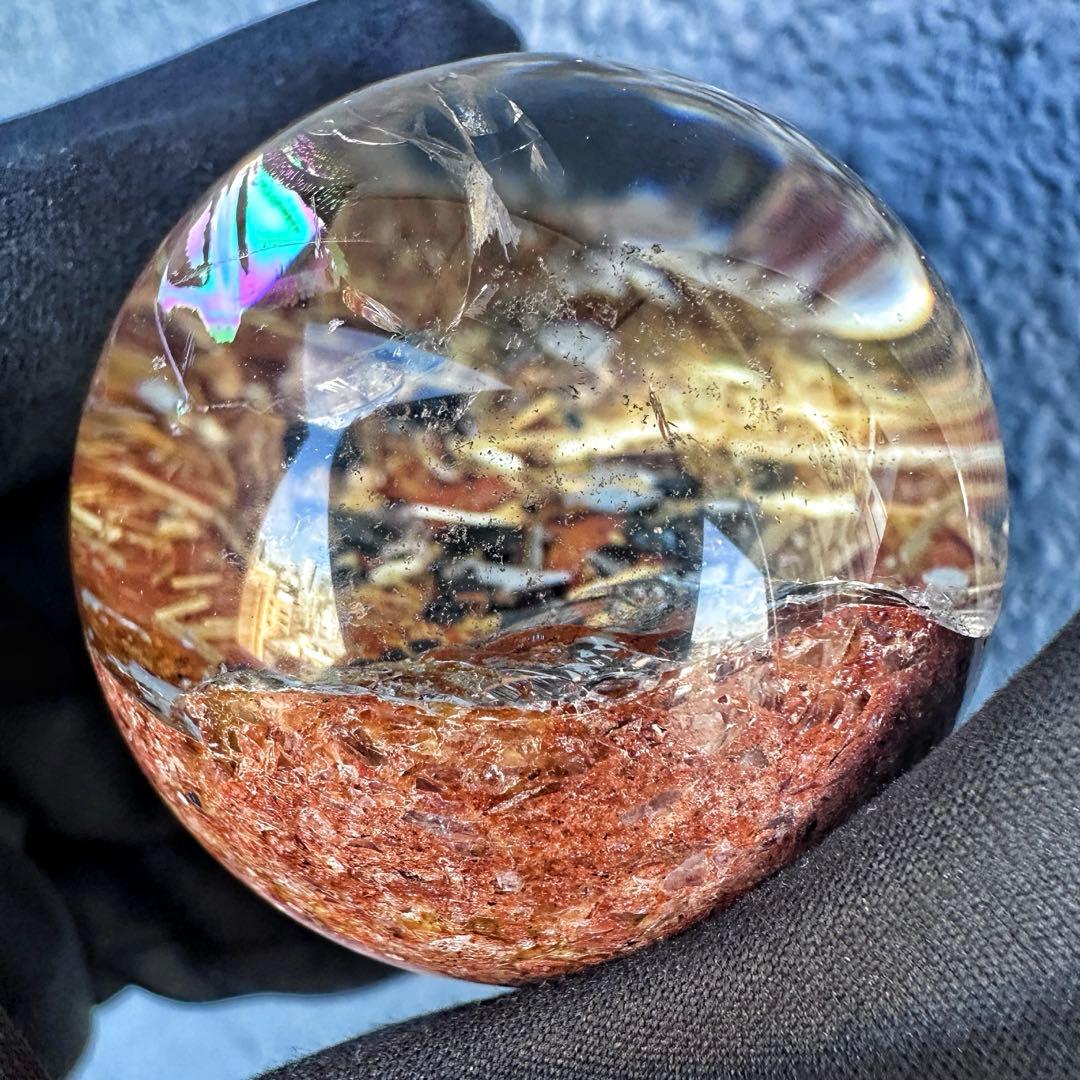 金運❗️レインボー☆タイチンルチル パイライト共生 ガーデンクォーツ丸玉A1319