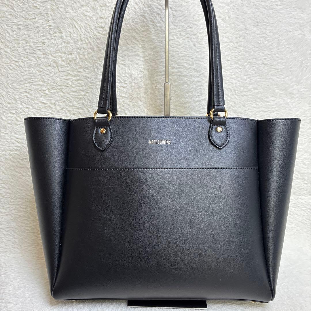 【美品】MARY QUANT フリップサイドデイジー トートバッグ ブラック