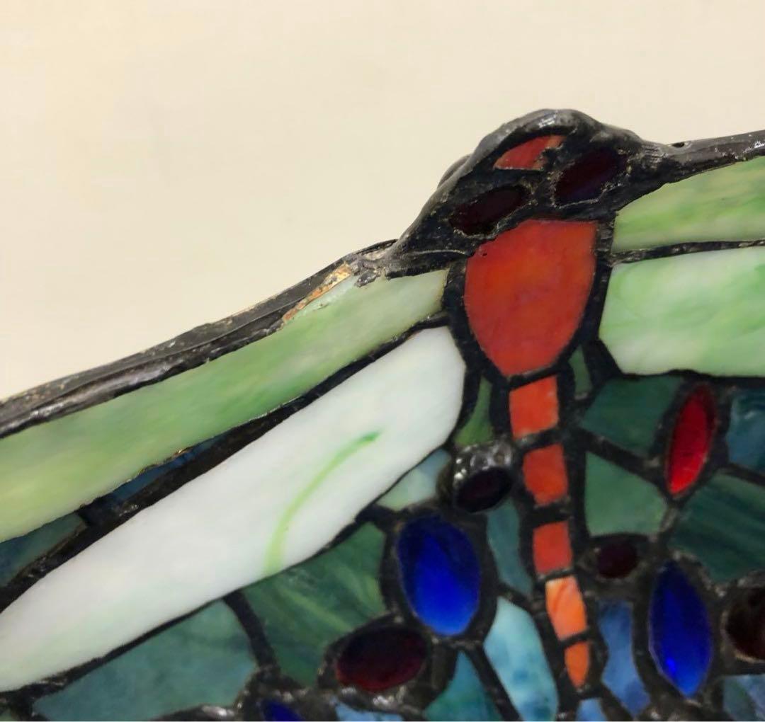 e703- ステンドグラスランプ　トンボ柄 3灯