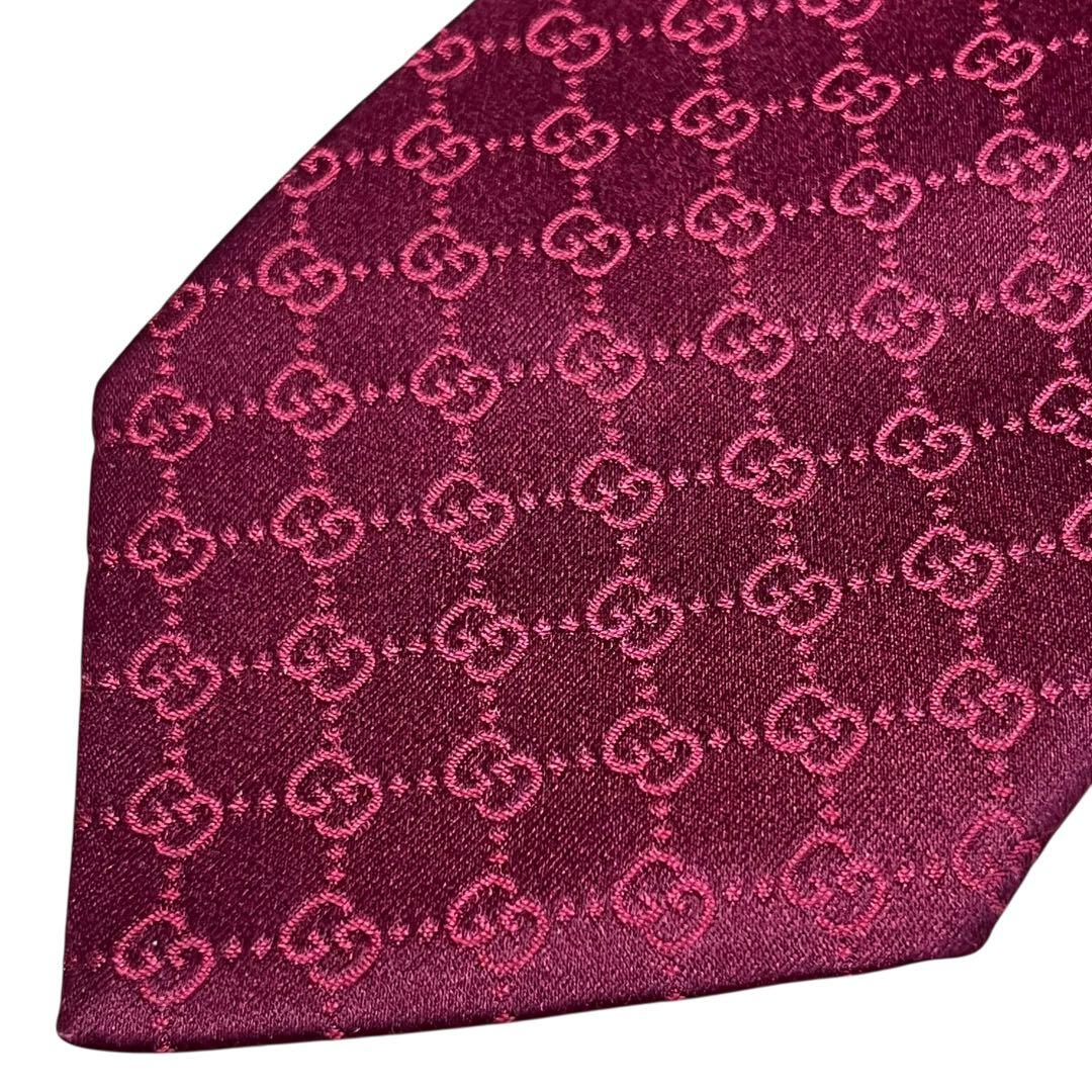 美品　現行　グッチ　ボルドー　GG柄　ダブルG　モノグラム　ネクタイ