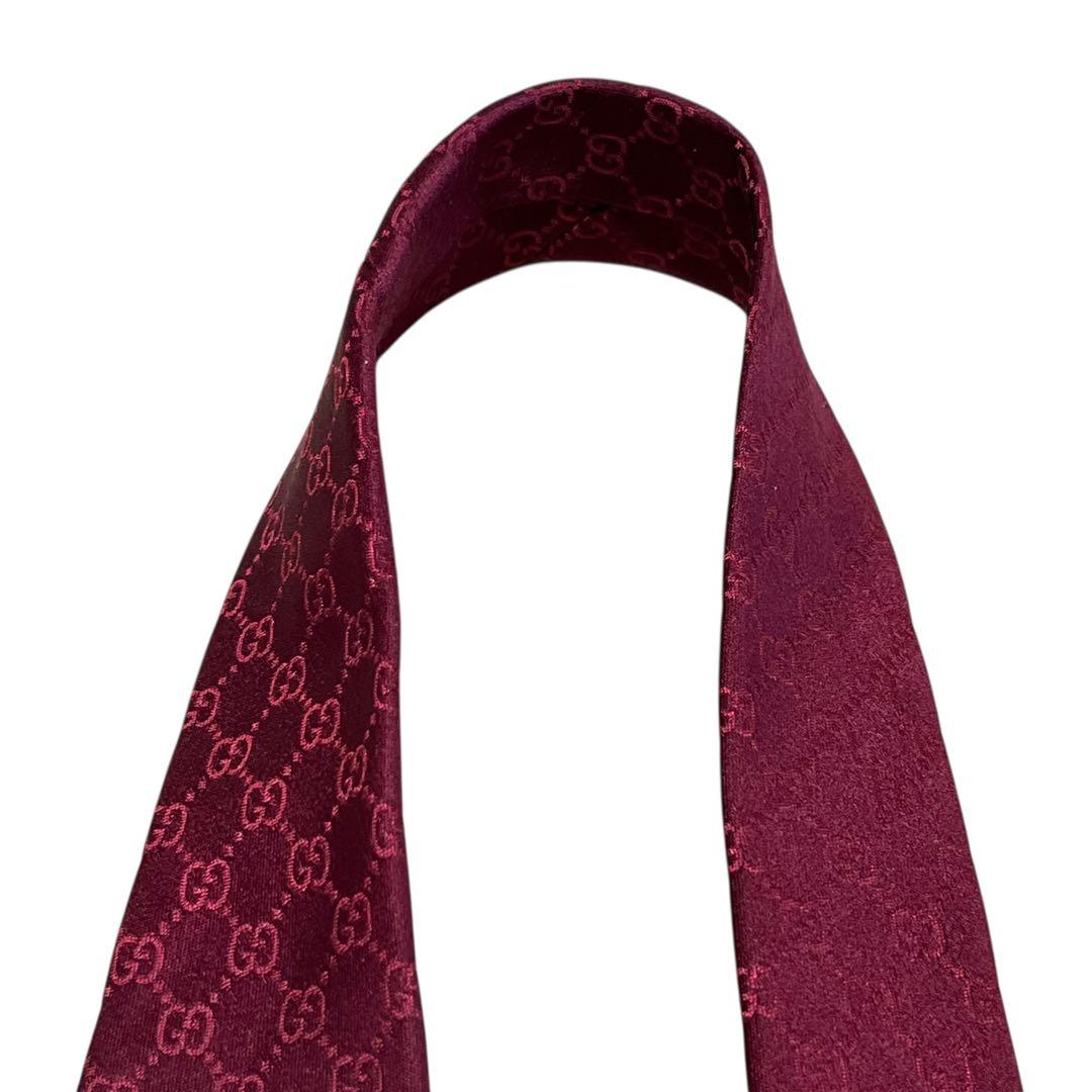 美品　現行　グッチ　ボルドー　GG柄　ダブルG　モノグラム　ネクタイ