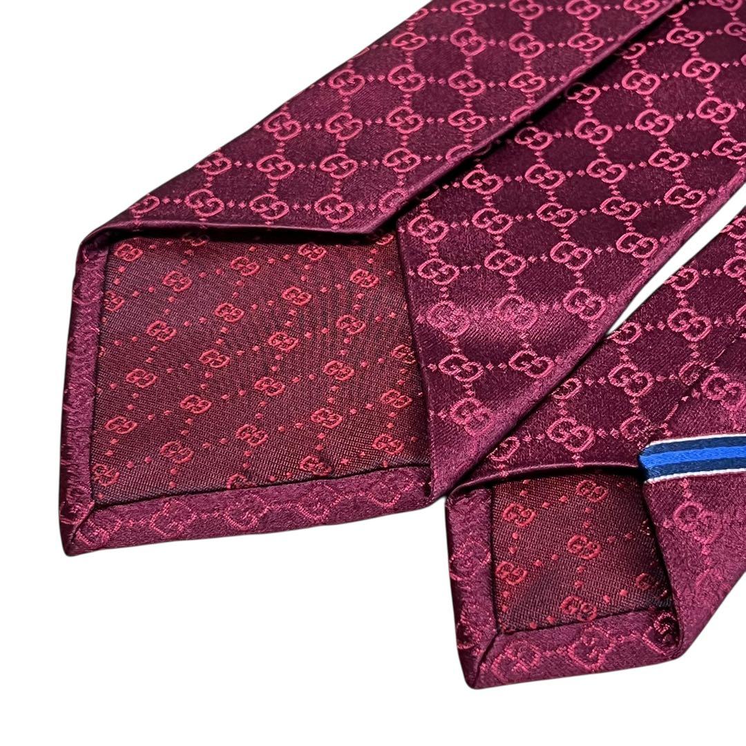 美品　現行　グッチ　ボルドー　GG柄　ダブルG　モノグラム　ネクタイ