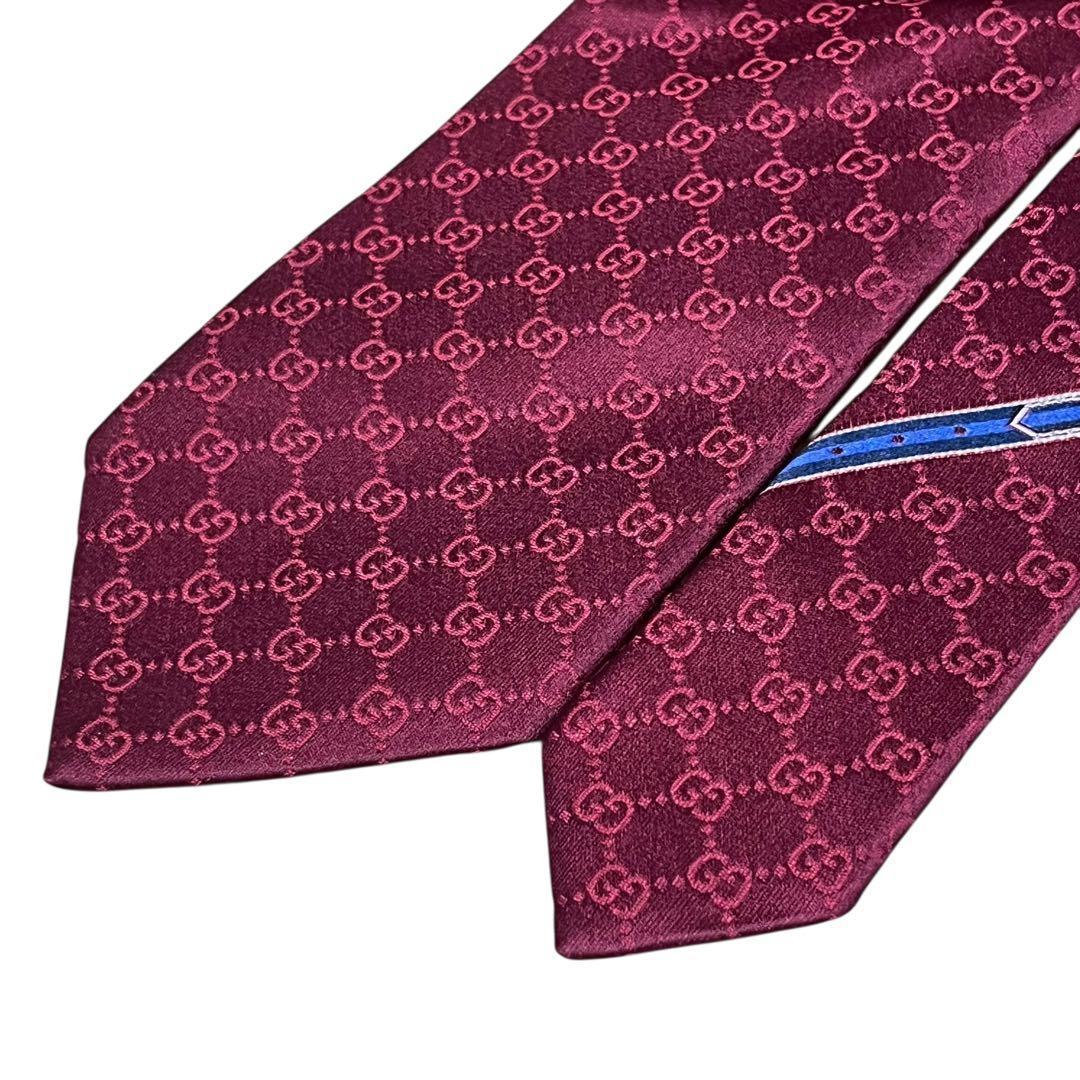 美品　現行　グッチ　ボルドー　GG柄　ダブルG　モノグラム　ネクタイ