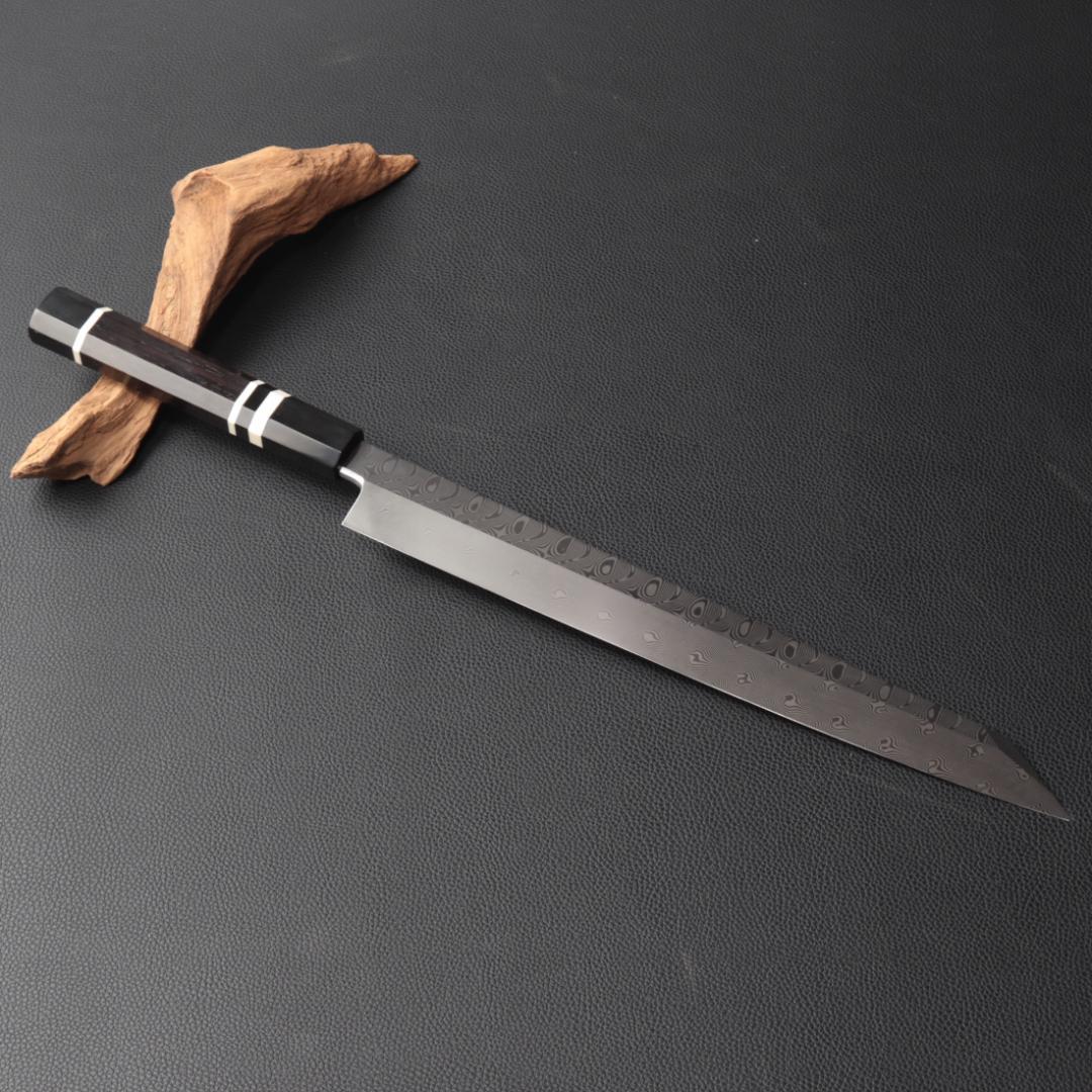9630marlboro-1188ダマスカス切付包丁尺海流紋黒檀水牛八角柄