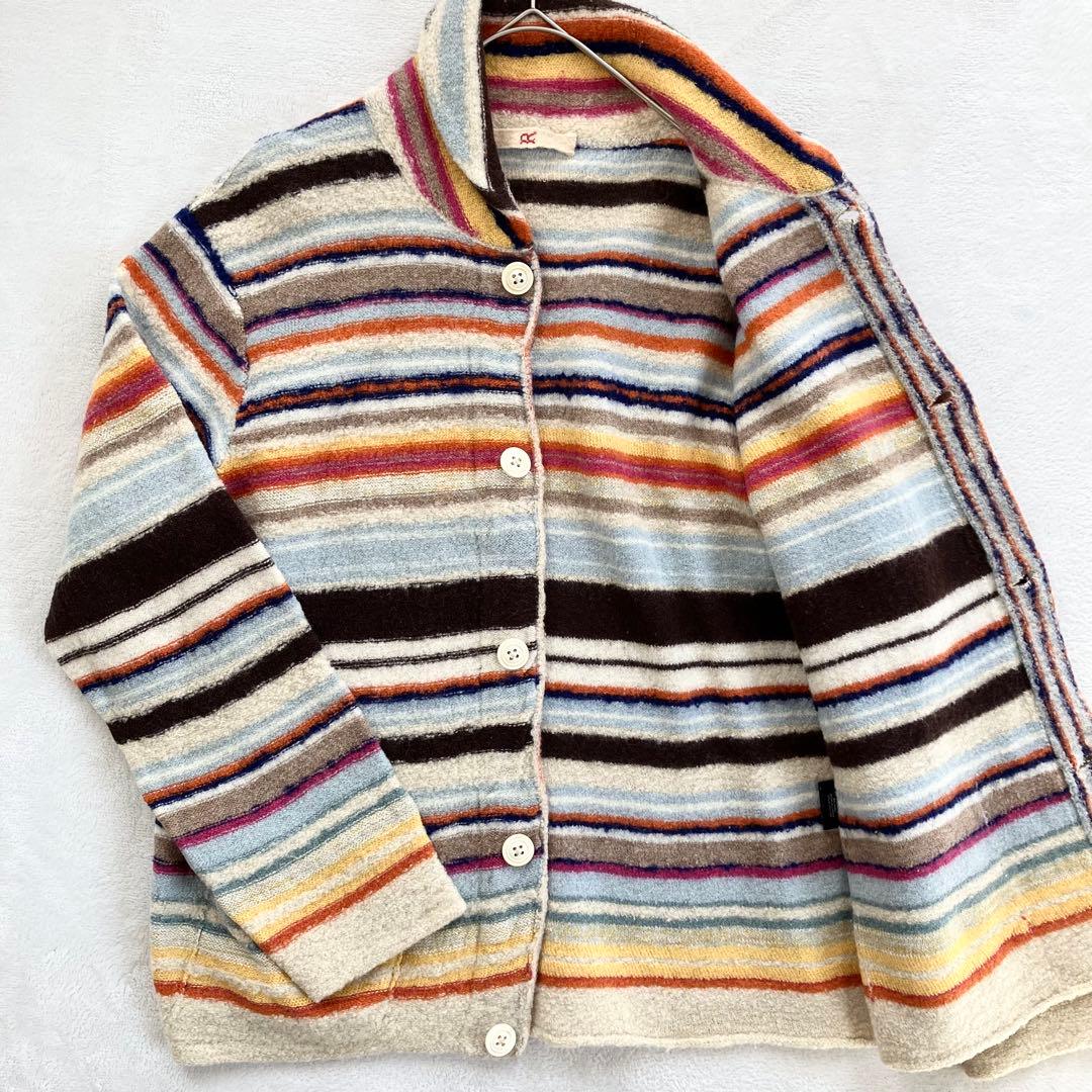 45rpm ニットジャケット ショールカラーカーディガン ボーダー マルチカラー