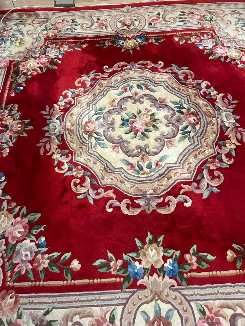 393 最高級手織り中国製ウール100% 緞通ラグ 約265cm × 263cm